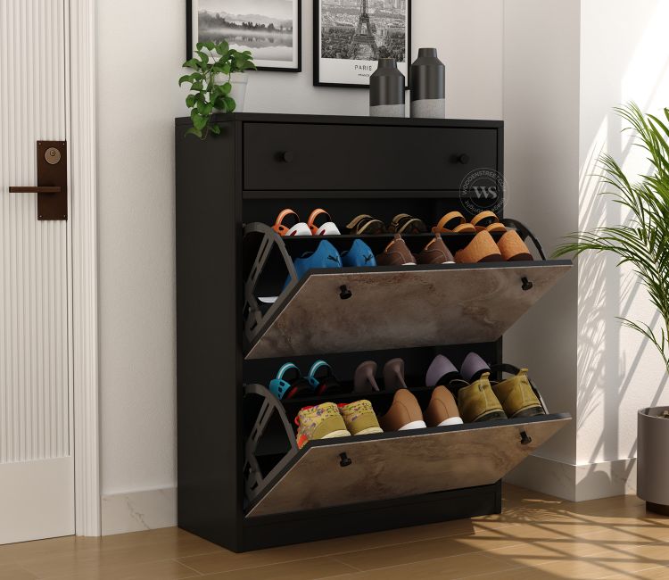 Kazen Engineered Wood Shoe Rack with Tilt Out Mechanism (Marble Pattern)