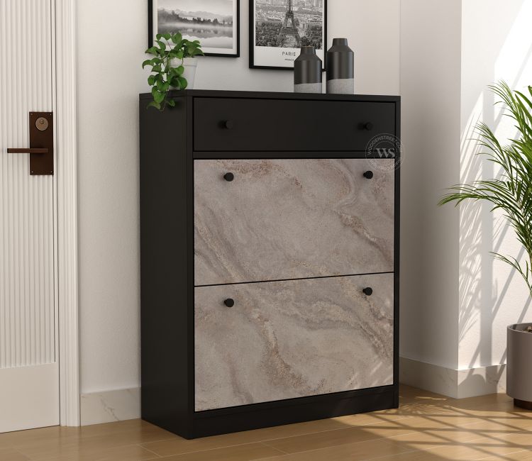 Kazen Engineered Wood Shoe Rack with Tilt Out Mechanism (Marble Pattern)
