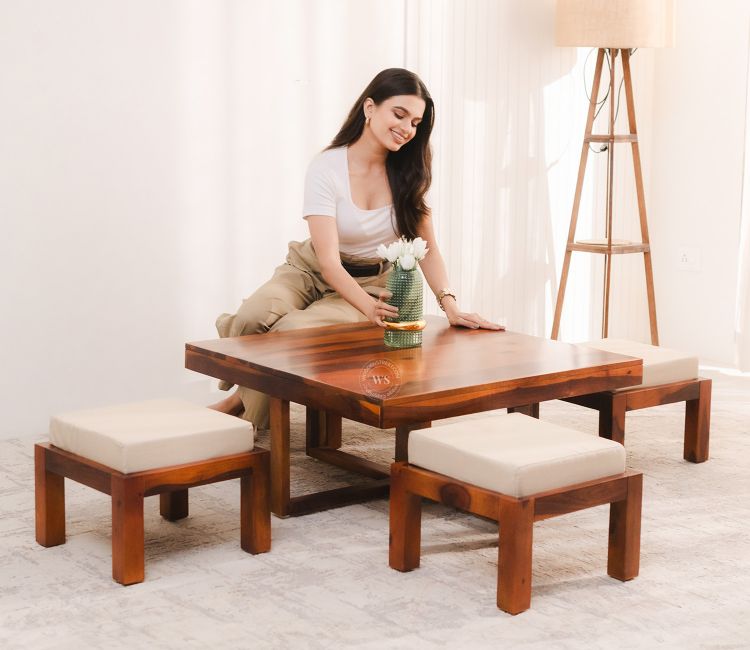 Reid Centre Table Design in Honey Finish | modern coffee table designs for living room