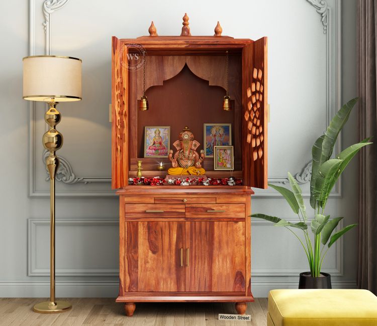 Amitava home temple design in honey finish