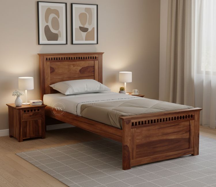 Adolph Single Cot Without Storage In Honey Finish at best price Online