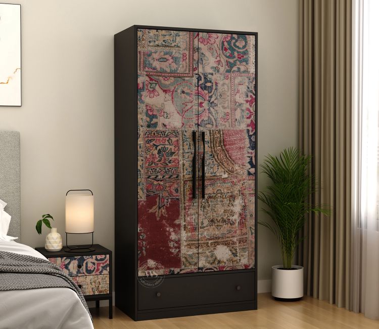 Avren Engineered Wood Wardrobe with Textured Front &amp; Drawer Storage (Patchwork Multi)
