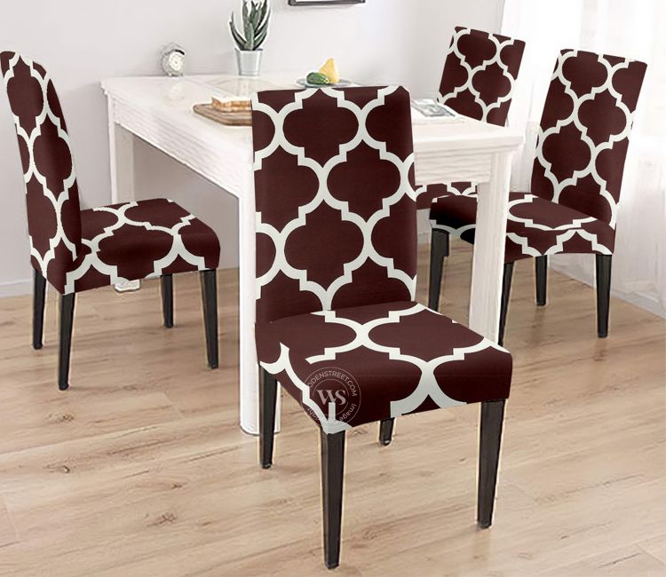 Terria Printed Polyester Spandex Chair Cover - Set of 4 (Brown)