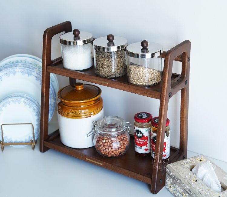 Kitchen Rack Design Medha Solid Wood Rack For Kitchen With 2 Shleves In Teak Finish