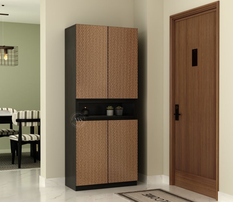 Vespera Modern Engineered Wood Shoe Rack with Laminated MDF Door Fronts (Zigzag Brown)