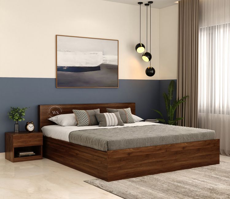 Clemency Bed with Box Storage (King Size, Columbian Walnut Finish)