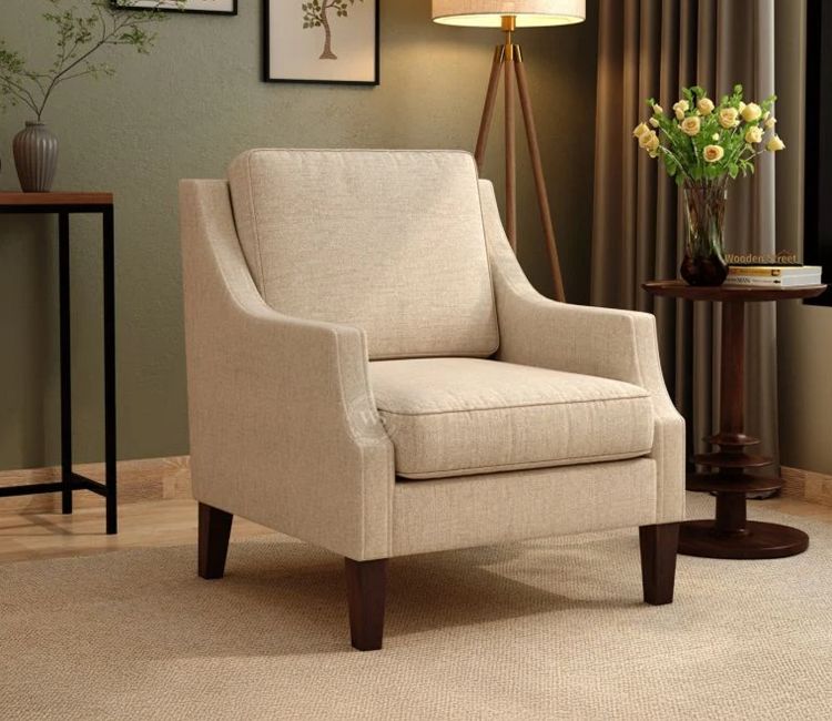 Minerva Premium Upholstered Lounge Chair With Cushioned Seat (Jade Ivory, Walnut Finish)