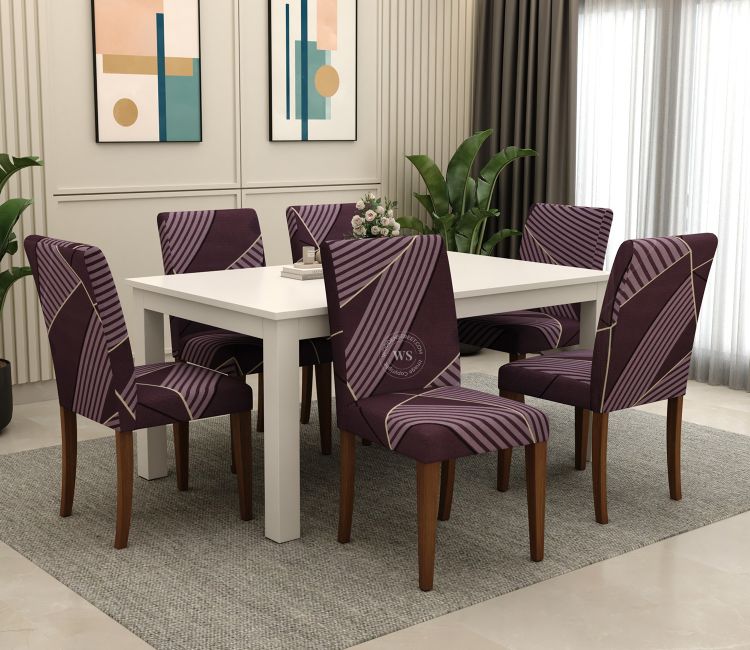 Elastic Dining Chair Covers Cason Modern Abstract Printed Polyester Spandex 6 Piece Chair Cover in Grey Color