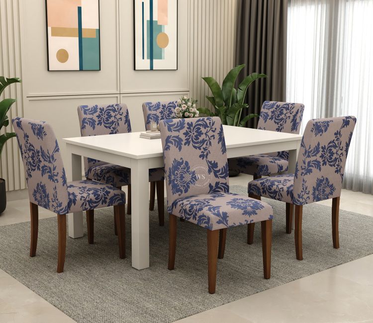 Stretch Dining Chair Covers Grace Floral Printed Polyester Spandex 6 Piece Chair Cover in Blue Color