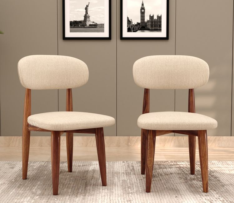 Rivano Sheesham Wood Dining Chair with Plush Upholestery - Set of 2 (Jade Ivory)