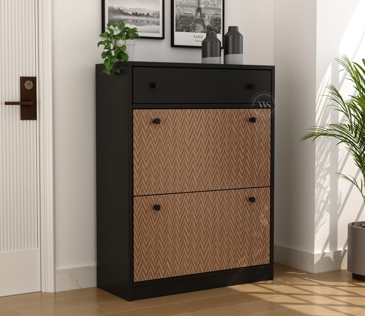 Kazen Engineered Wood Shoe Rack with Tilt Out Mechanism (Zigzag Brown)