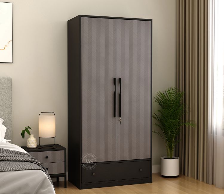 Avren Engineered Wood Wardrobe with Textured Front &amp; Drawer Storage (Chevron Pattern)