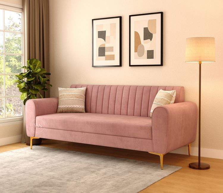 Medusa 3 Seater Fabric Sofa (Velvet, Salmon Pink) Medusa 3 Seaterr Fabric Sofa (Velvet, Salmon Pink)