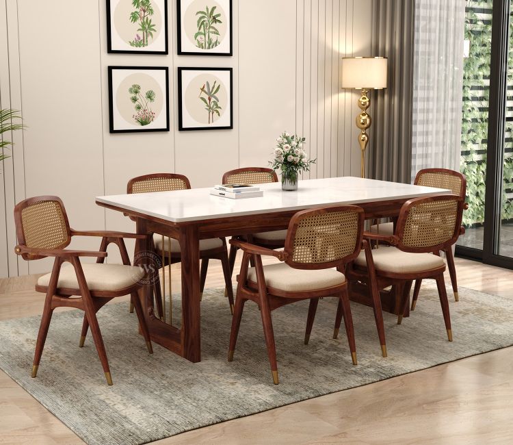 Modern 6-Seater Sheesham Wood Dining Table Set
