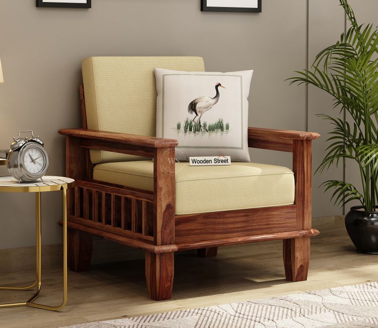Quartz 1 Seater Wooden Sofa (Honey Irish Cream) Quartz 1 Seater Wooden Designer Sofa set online for living room