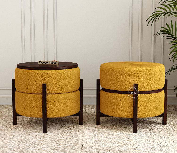 Samantha Reversible Stool Cum End Table (Boucle Yellow) Samantha Reversible Stool Cum End Table in Boucle Yellow for Living Room