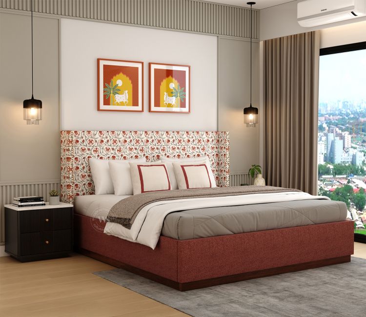Kesarth Fabric Queen Bed Frame with Headboard and Storage