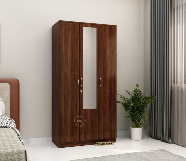 Kayden 3 Door Multi Utility Wardrobe With Mirror (Columbian Walnut Finish)