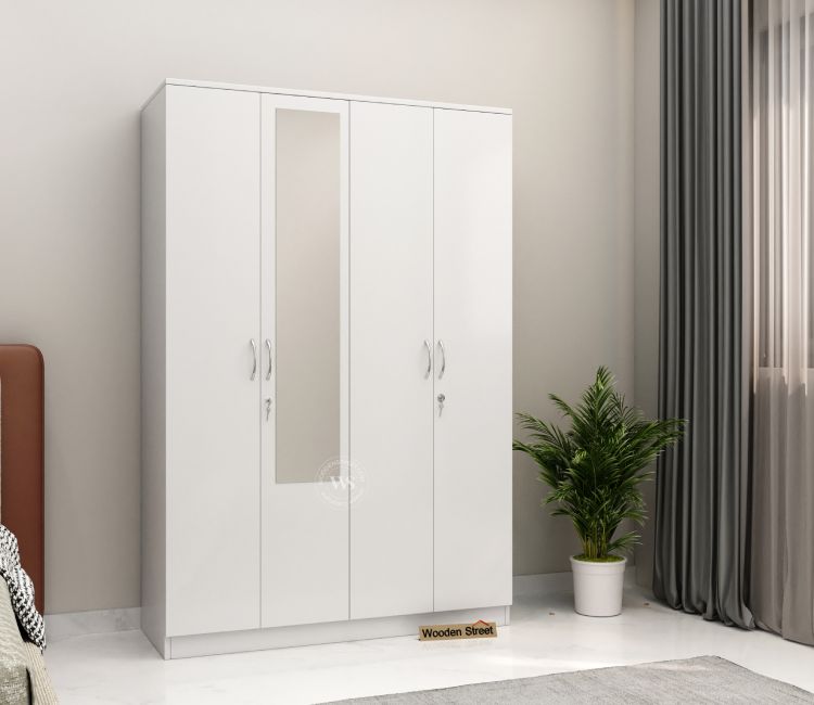 Kayden 4 Door Multi Utility Wardrobe With Mirror (Frosty White Finish)
