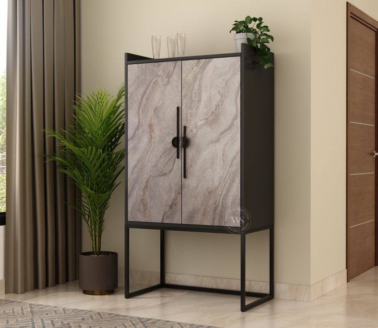 Mirella Modern Bar Cabinet with Textured Premium HDMMR Front (Marble Pattern)