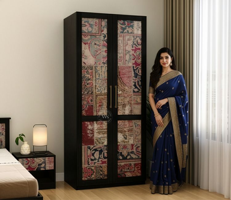 Tactica Engineered Wood Wardrobe with Textured Front &amp; Drawer Storage (Patchwork Multi)