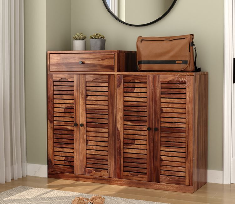 Buy Sheesham Shoe Rack Close Storage in Honey finish with doors