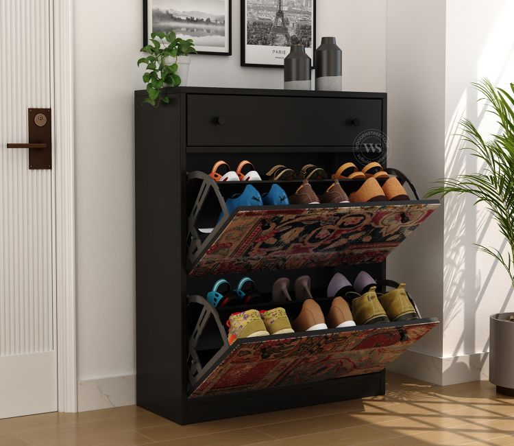Kazen Engineered Wood Shoe Rack with Tilt Out Mechanism (Patchwork Multi)