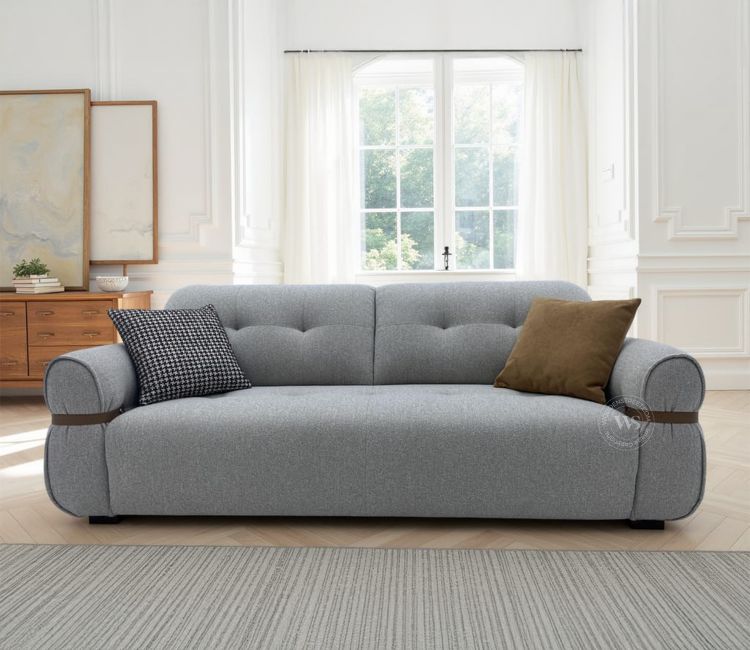 Reva Powered Convertible Sofa Lounger with Leather Trim Arms (Light Grey)