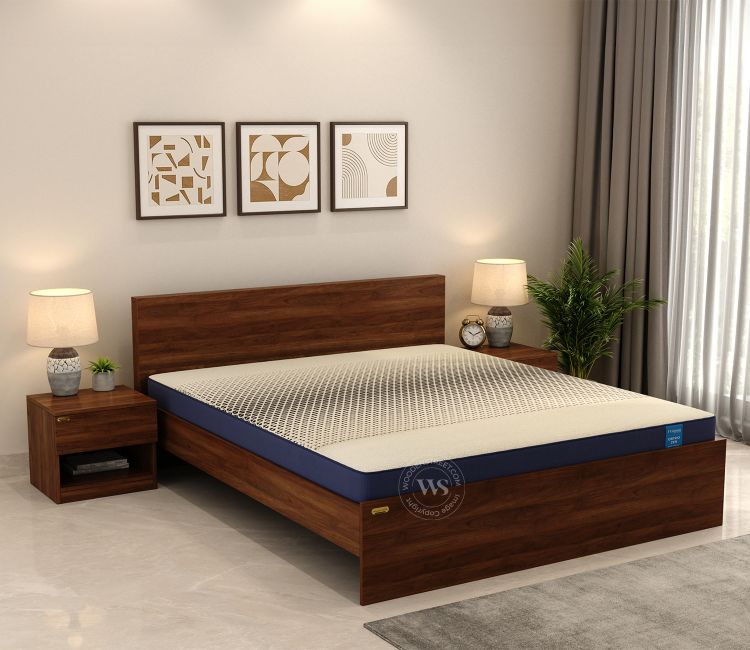Clemency Without Storage Bed with Mattress (Queen Size, 78L x 66W, 6 Inch, Columbian Walnut Finish)