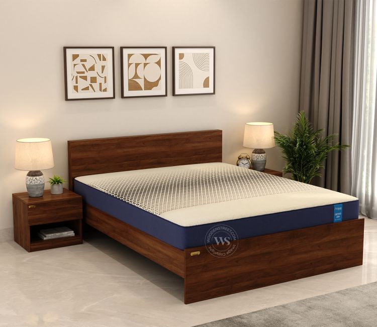 Clemency Without Storage Bed with Mattress (Queen Size, 75L x 60W, 8-Inch, Columbian Walnut Finish)
