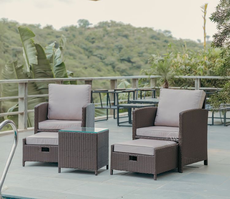 Vivica Premium Wicker 2 Seater Outdoor Set with Coffee Table and Ottomans (Beige)