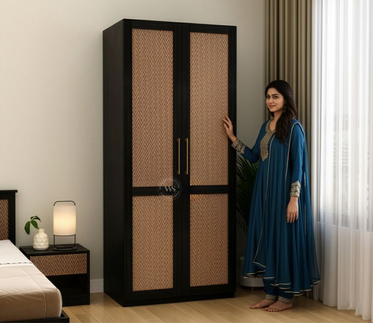 Tactica Engineered Wood Wardrobe with Textured MDF Accented Doors &amp; Drawer Storage (Zigzag Brown)