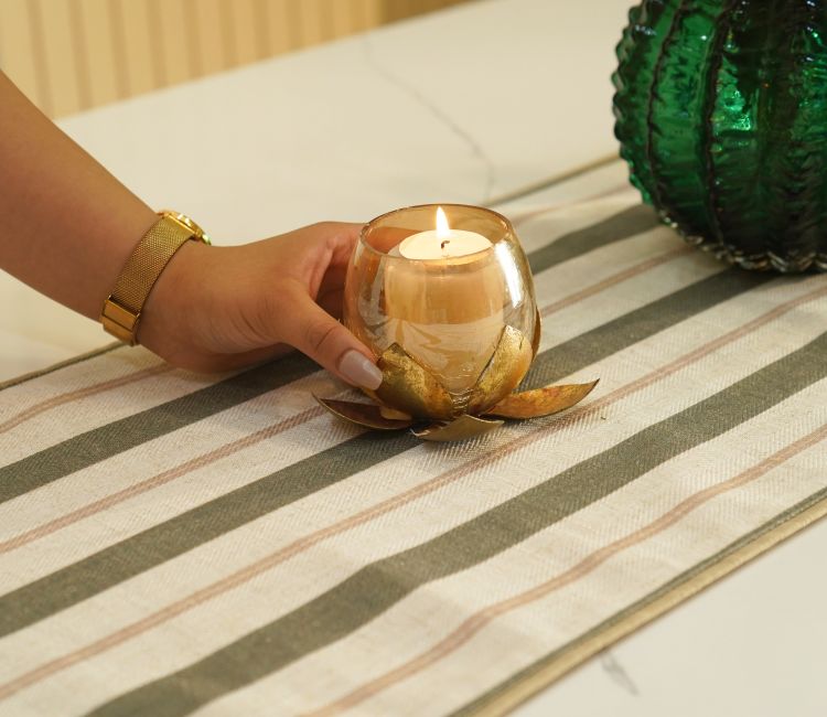 Forest Stripe Printed Cotton Table Runner (Olive Green, 13 x 72 Inches) Blue Stripes Velvet Printed Table Runner (72 x 14 inches)