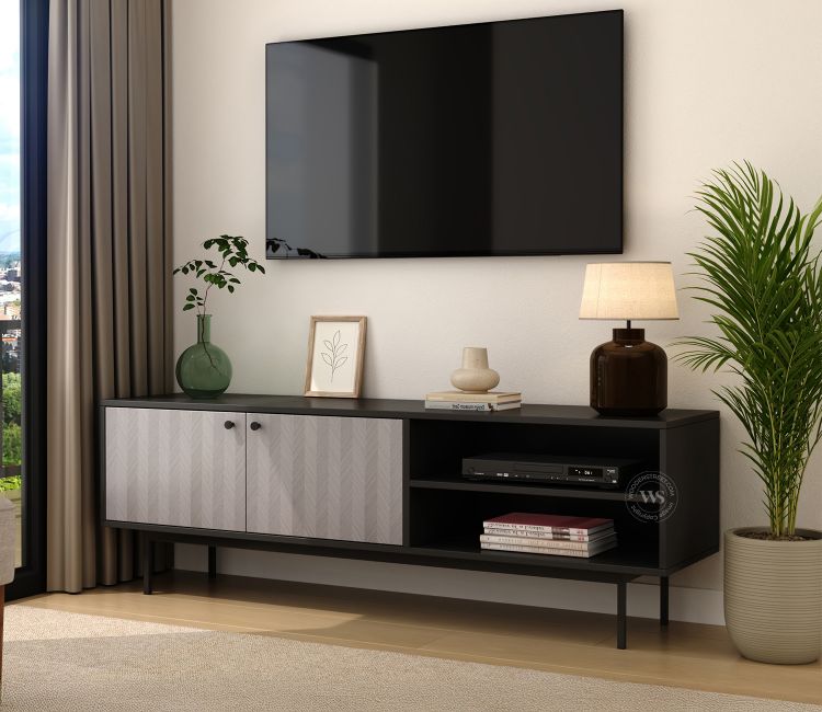 Orbis Black TV Unit with Chevron Pattern Design
