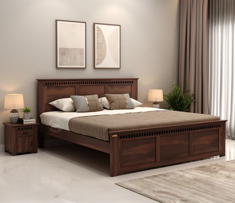 Adolph Sheesham Wood King Size Bed Without Storage (Walnut Finish) wooden bed stand | double bed frame | wooden bed design