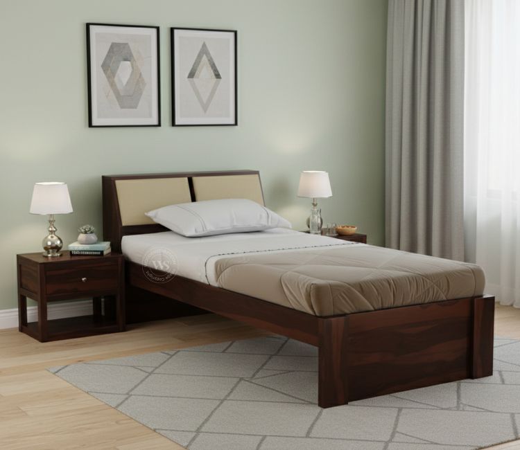 Walken Single Bed Without Storage In Walnut Finish Online |Woodenstreet