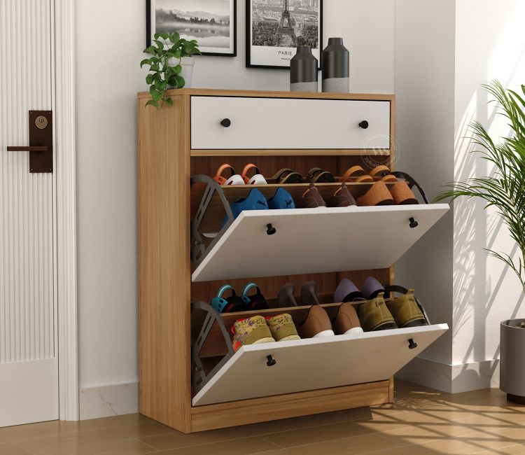 Kazen Engineered Wood Shoe Rack with Tilt Out Mechanism (Santana Pattern)