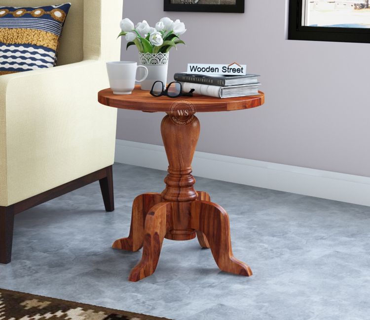 Tarlson Sheesham Wood Round Side Table in Honey Finish for Living Room