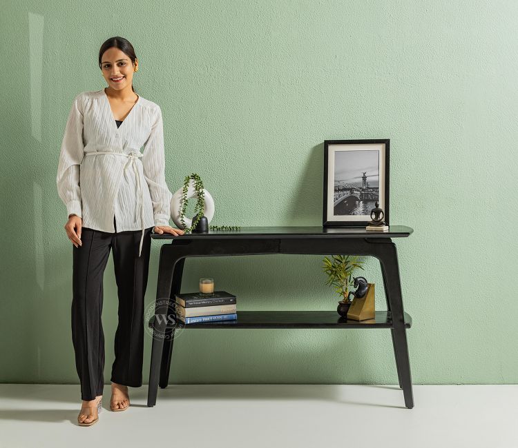 Tudor mango wood console table black - narrow entry table
