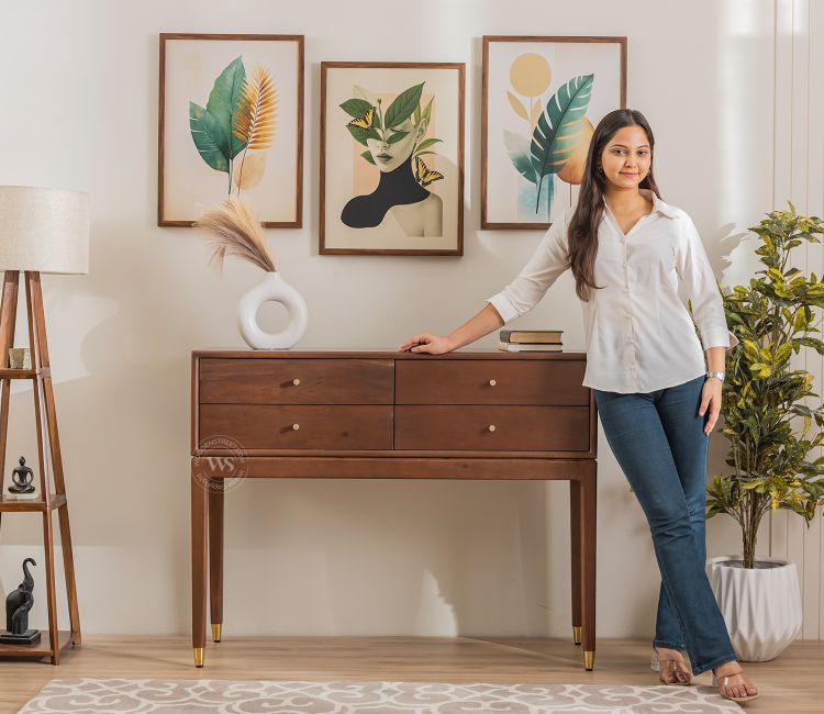 Kaushal mango console table teak - wooden foyer table