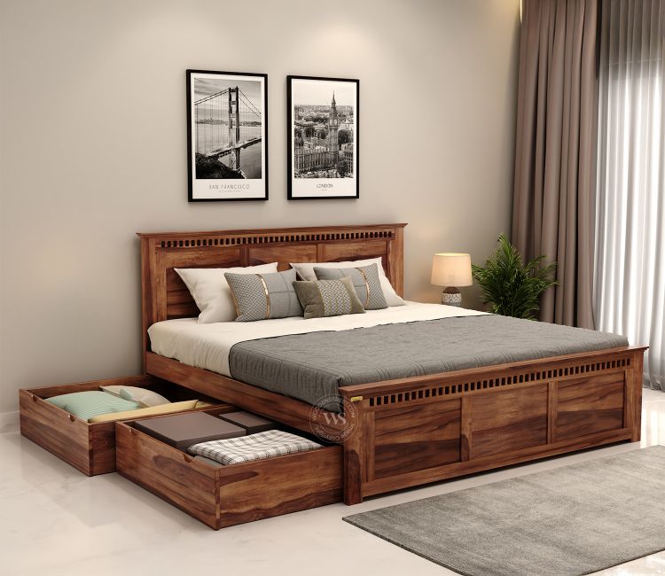 Buy Queen Size Double Bed in Mumbai, Delhi | Wooden Bed Design | Double Bed At Low Price