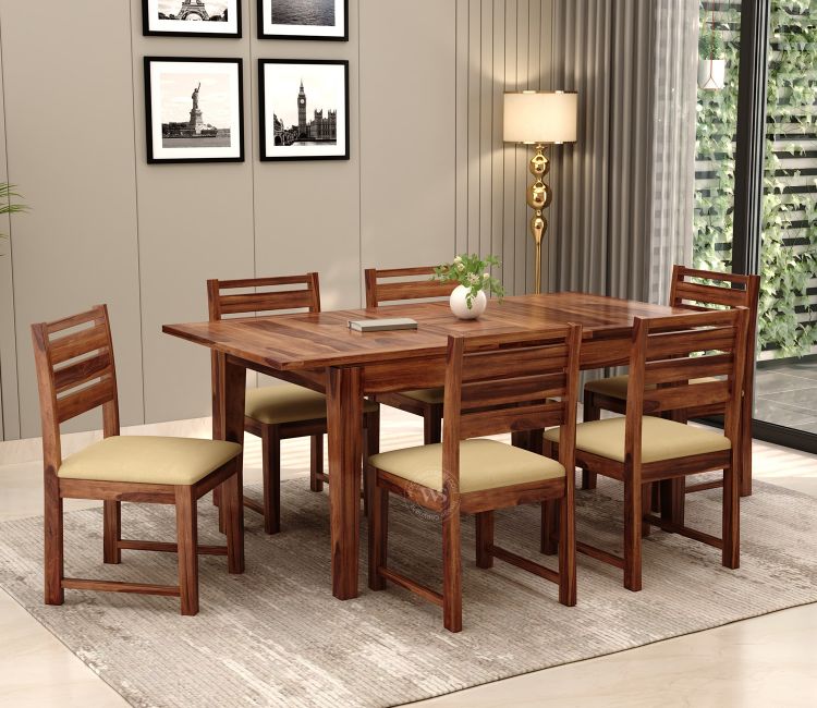 6 Seater Extendable, Foldable Dining Set in Honey Finish