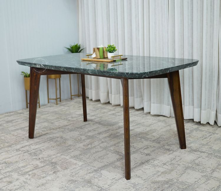 Fressia Sheesham wood 6 Seater Marble Top Dining Set (Green)
