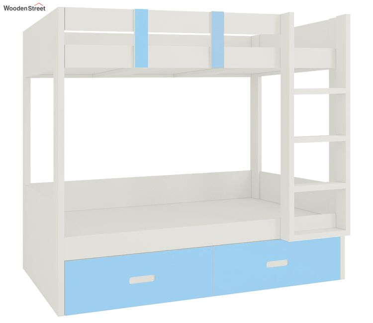 Bunk Bed Design - Twin Bunk Bed with Right Ladder in Sky Blue Colour