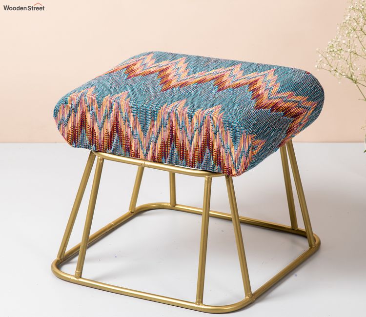 Nestroots Blue Metallic Ottoman | 14.5 Inches Sitting Stool for Living Room Nestroots Blue Metallic Ottoman | 14.5 Inches Sitting Stool for Living Room