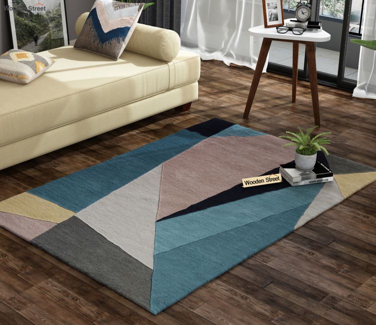Floor Carpet For Living Room - Multicolor Abstract Pattern Hand Tufted Woolen Carpet - 6 x 4 Feet | delhi, chennai, pune india