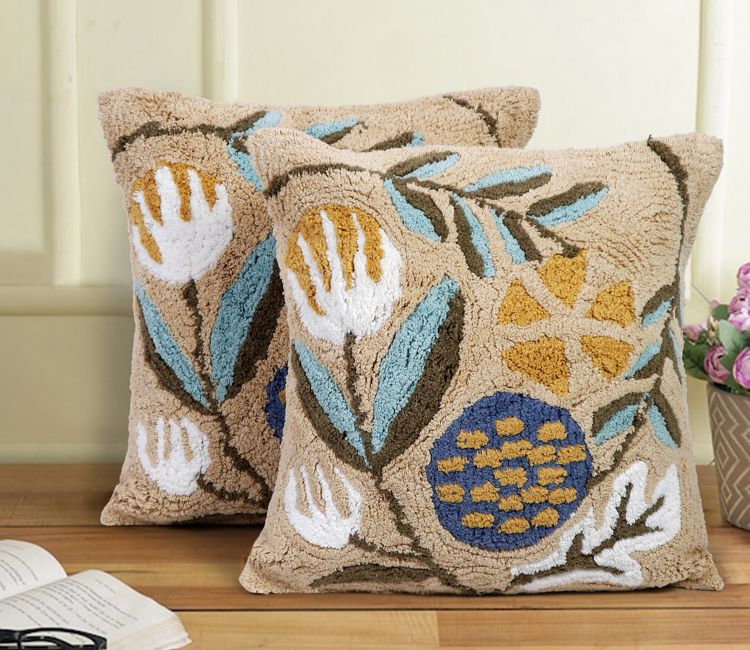 Hand Tufted 100% Cotton Cushion Cover Set of 2 | cushion cover design online at low price