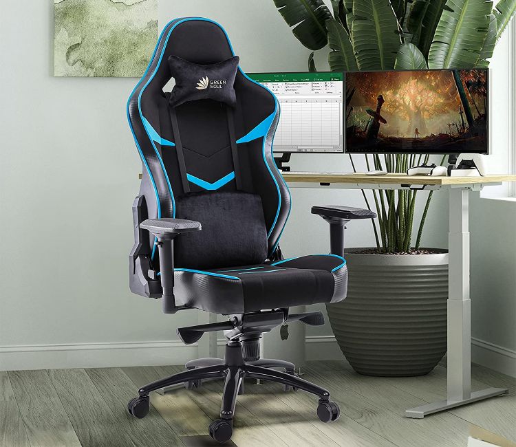 Monster T Spandex Fabric And PU Leather Frog Mechanism Gaming Chair (Blue)