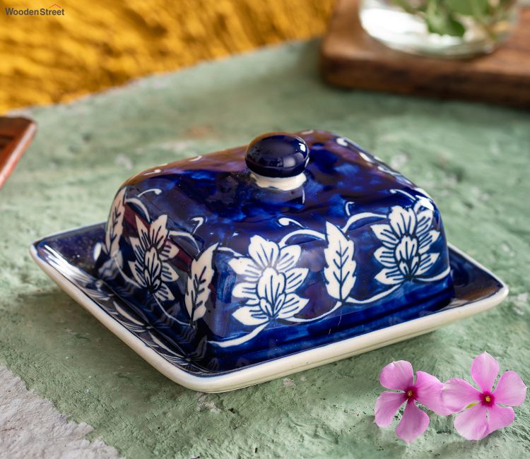 Multicolored Ceramic Hand Painted Butter Serving Dish Multicolored Ceramic Hand Painted Butter Serving Dish