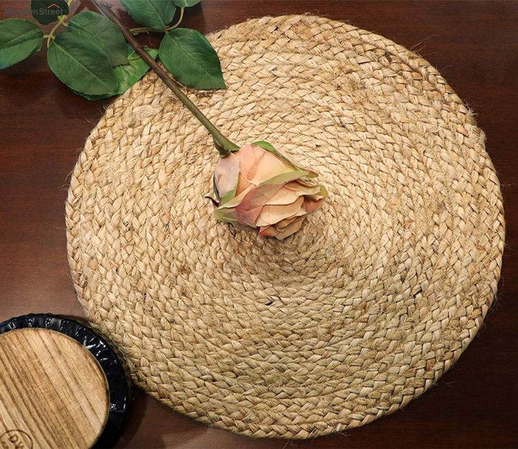 Natural Beige Jute Braided Round Table Placemats - Set of 4